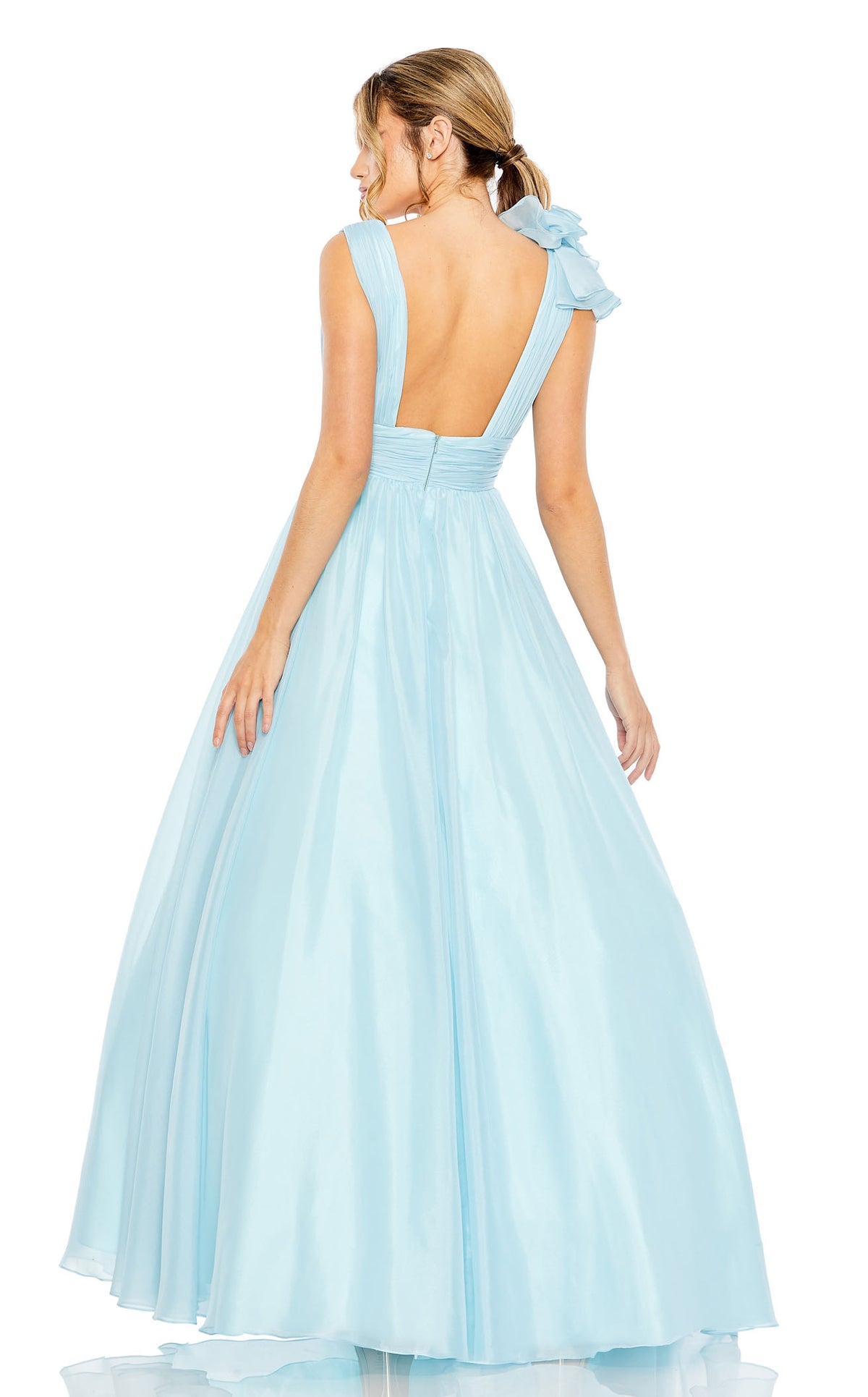Mac Duggal Women's Ruffle Shoulder V-Neck Gown - Mint - Size 10