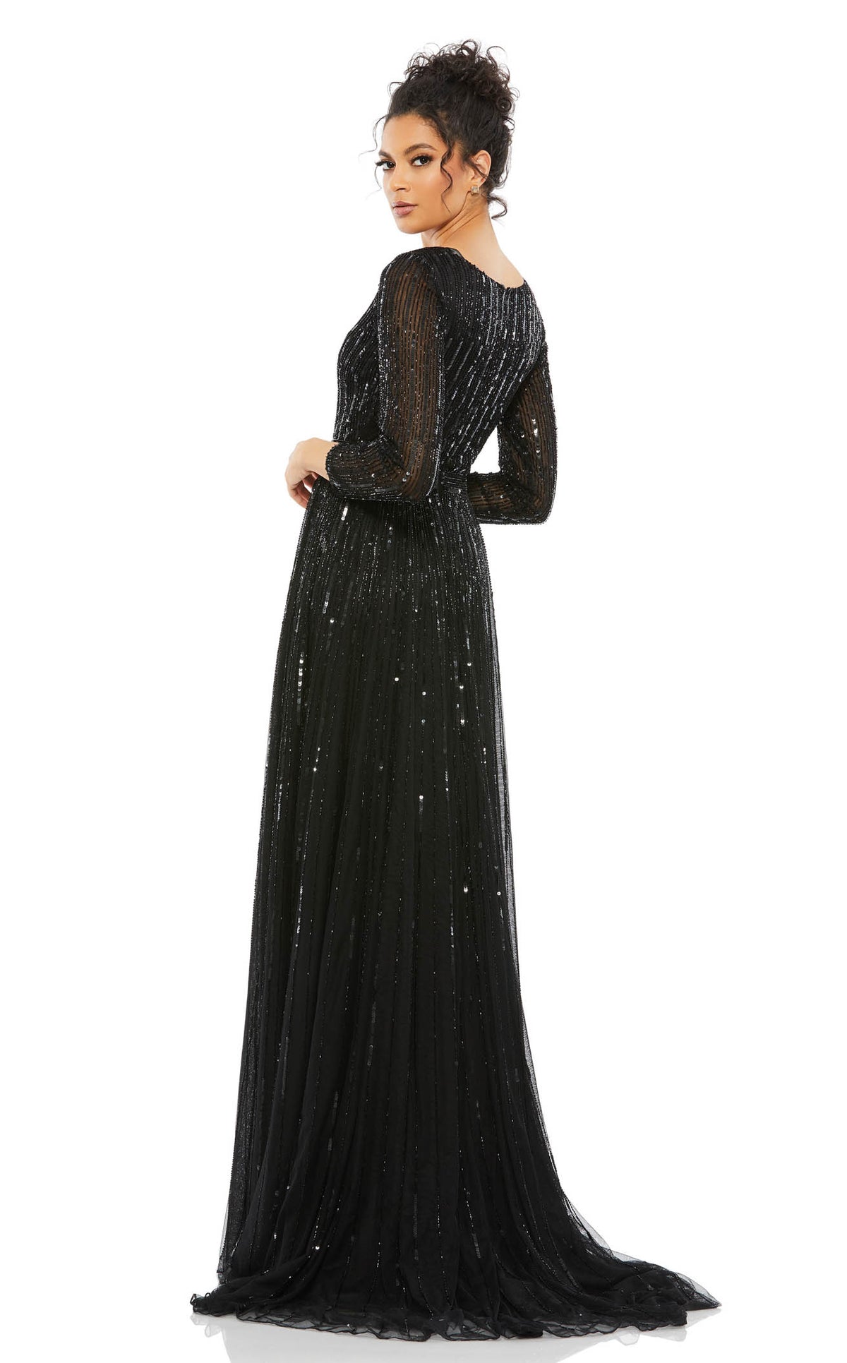Mac Duggal Aライン シークイン フレアー ミディアム ドレス 黒 Mac Duggal 4977 Dress | NewYorkDress.com