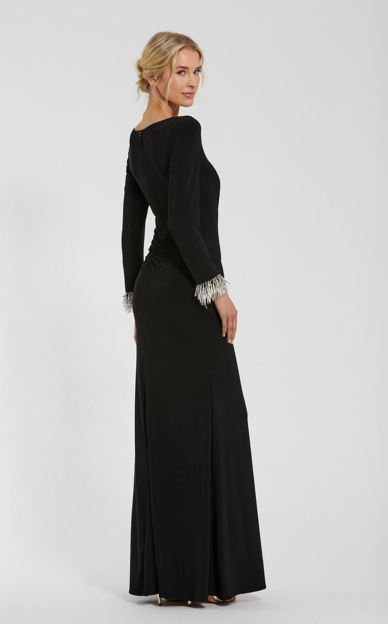 Long Sleeve Jersey Gown With Beaded Cuff Sleeves