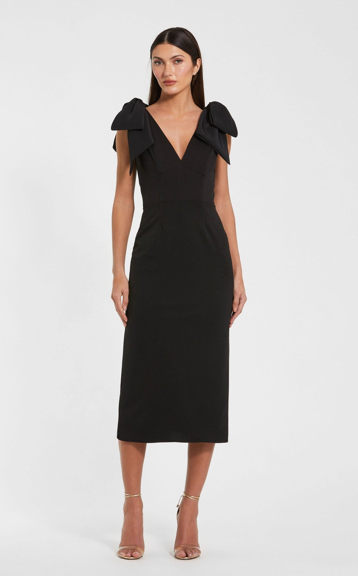 mac duggal black cocktail dress Mac Duggal - Green Embellished Long Sleeve Velvet Trim A-Line Midi Dress