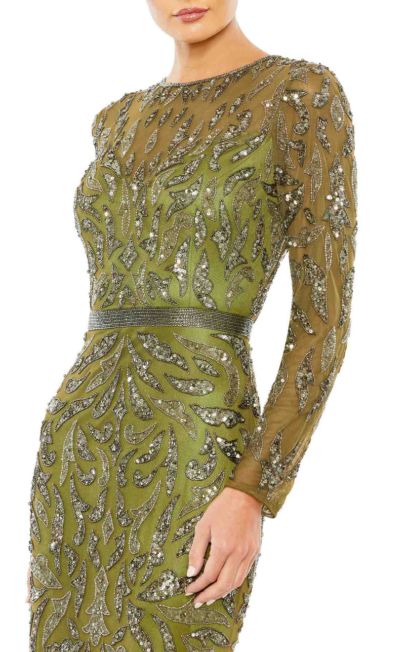 Mac Duggal - Dark Gray Long Sleeve Beaded Evening Gown - US 20 Mac Duggal - Dark Gray Long Sleeve Beaded Evening Gown - US 20
