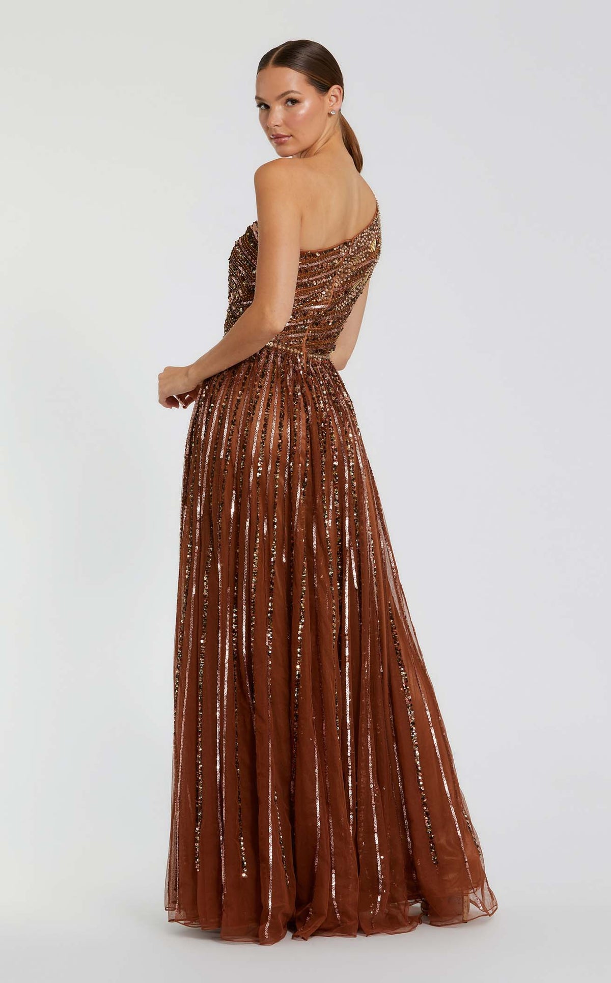 Mac Duggal - Navy Embellished One Shoulder A-Line Gown - US 2 Mac Duggal - Navy Embellished One Shoulder A-Line Gown - US 2