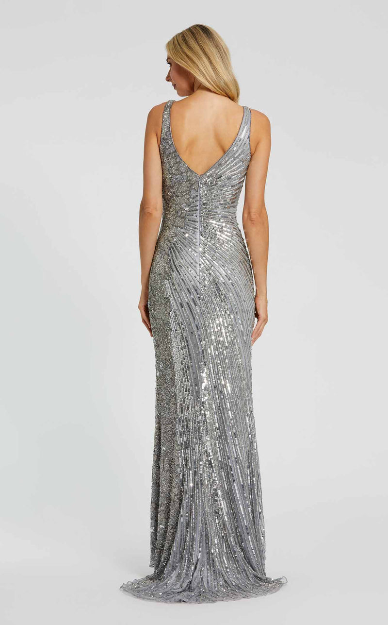 mac duggal silver sequin dress Silver Long Sleeve Floral Embroidered Sequin Mini Dress
