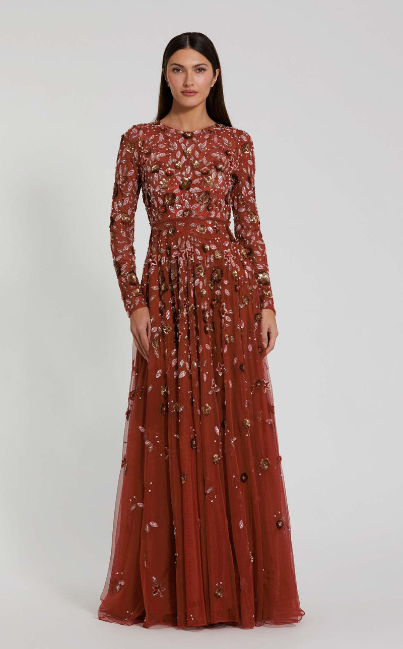 Mac Duggal - Navy Embellished High Neck Long Sleeve A Line Gown - US 6 Mac Duggal - Navy Embellished High Neck Long Sleeve A Line Gown - US 6