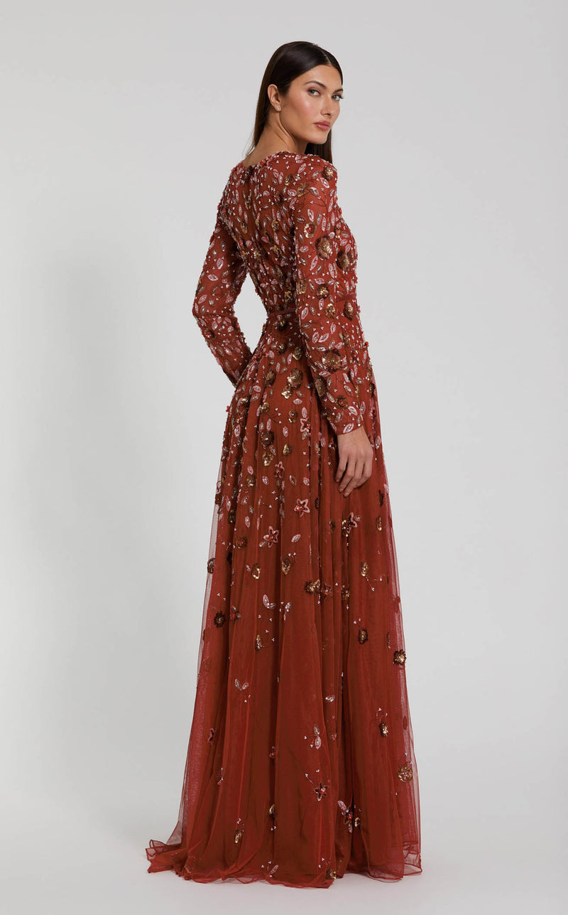 Mac Duggal - Navy Embellished High Neck Long Sleeve A Line Gown - US 6 Mac Duggal - Navy Embellished High Neck Long Sleeve A Line Gown - US 6