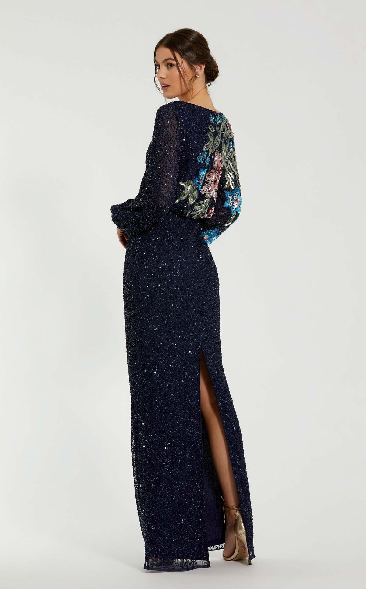 slim fit dress slacks Mac Duggal Women's Plus Embellished Long Sleeve Faux Wrap Gown - Black