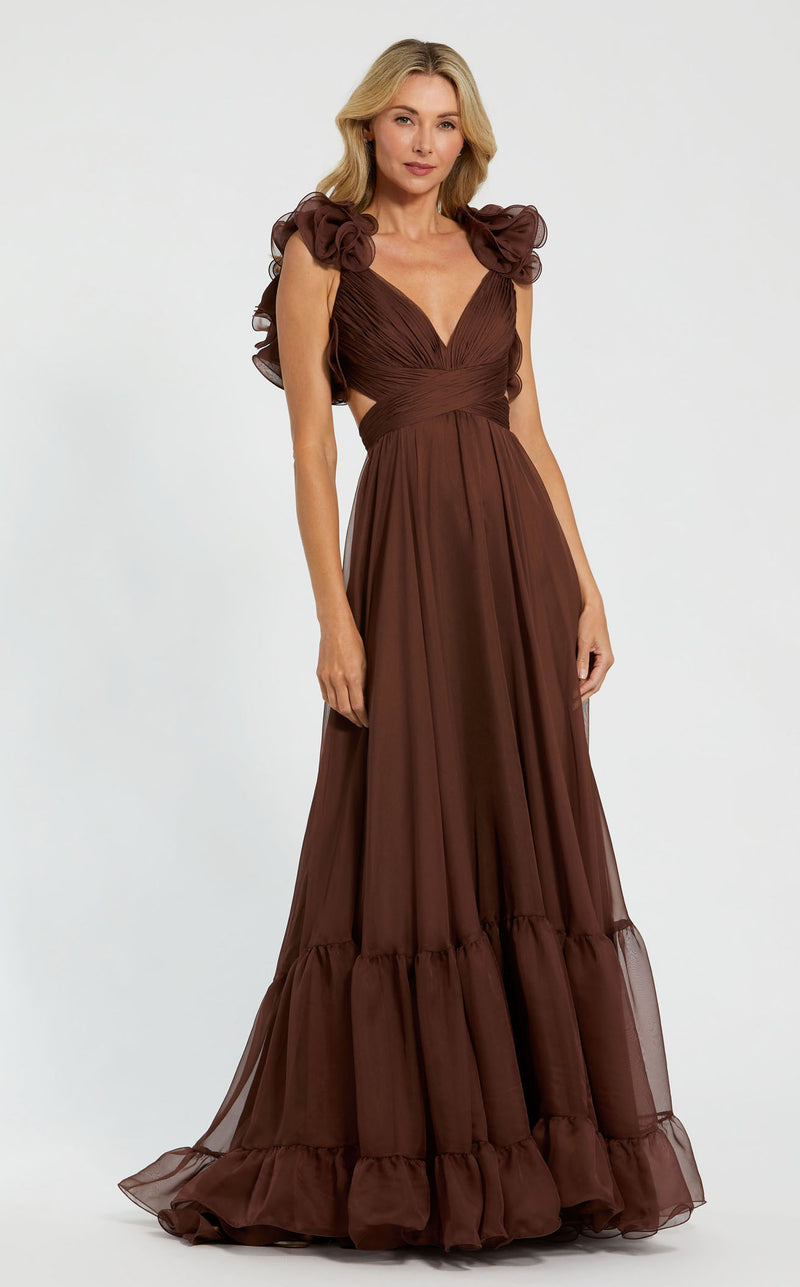 mac duggal brown dress Brown Geo Embellished Midi Sheath Dress