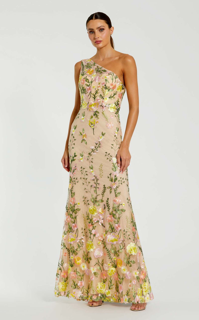Mac Duggal Women's One-Shoulder Floral Embroidered Gown - Sage Multi Mac Duggal Women's One-Shoulder Floral Embroidered Gown - Sage Multi