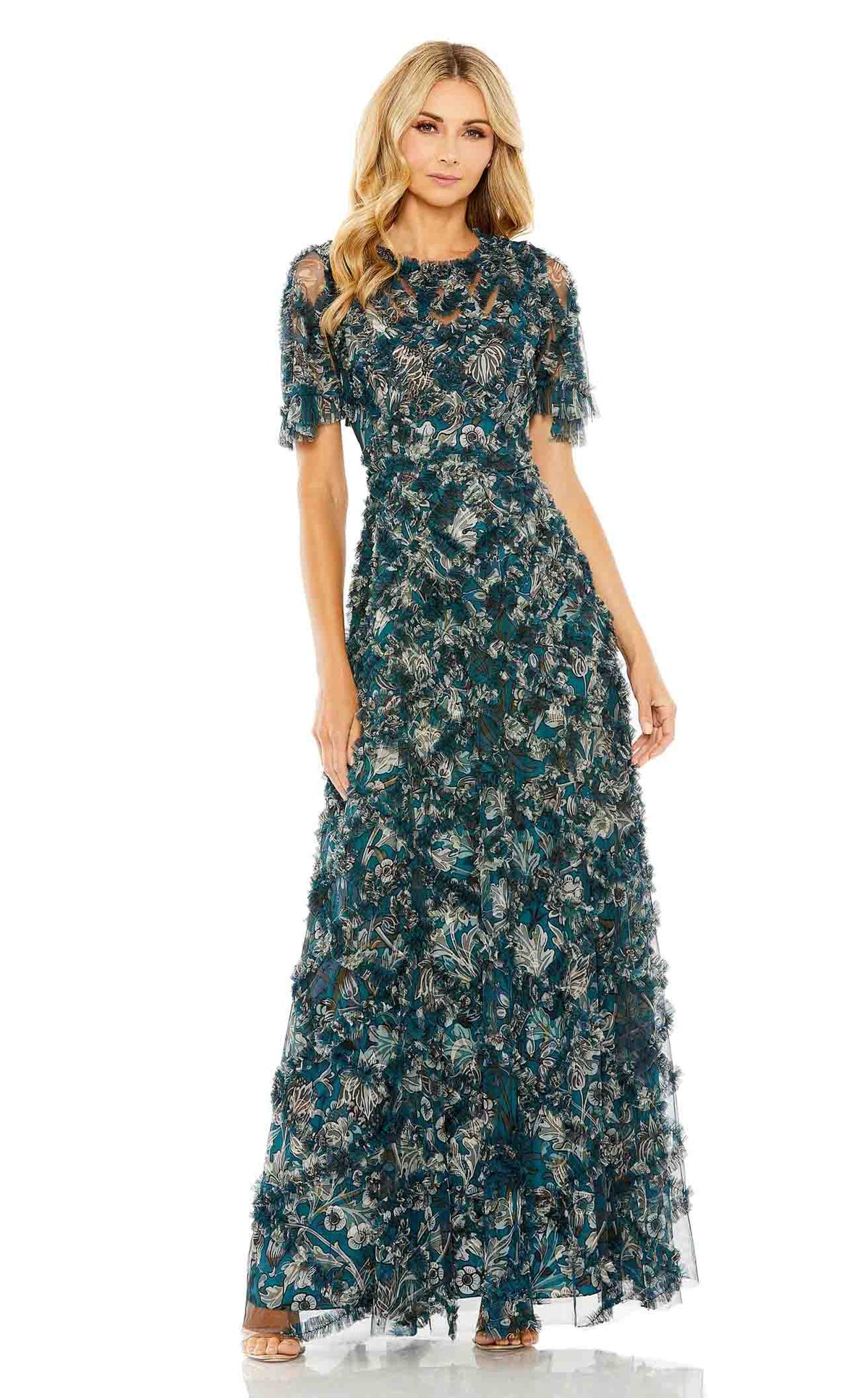 fitted lace wedding dress Blue Cap Sleeve Embellished Fringe Maxi Dress main image 1
