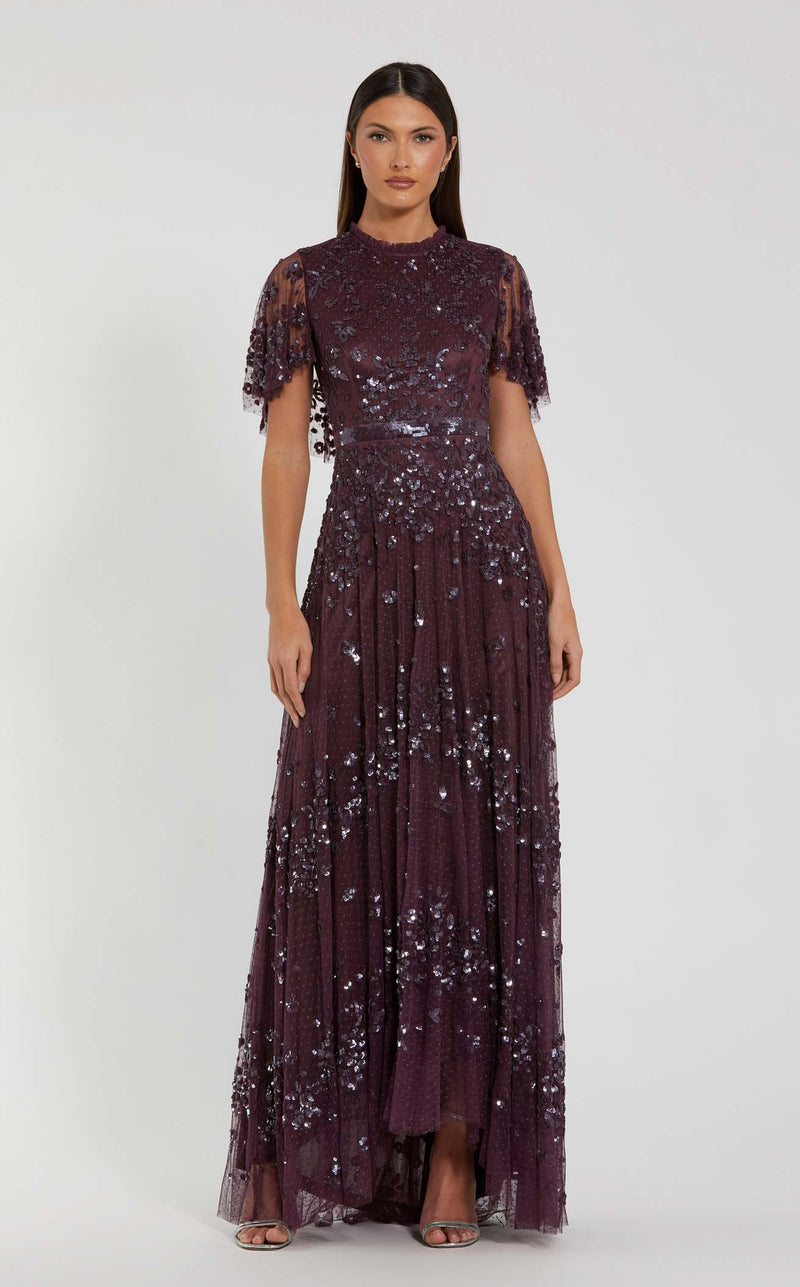 Mac Duggal Women's Sequined High Neck Flutter Sleeve A Line Gown - Pink - Size 6 - Blush Mac Duggal Women's Sequined High Neck Flutter Sleeve A Line Gown - Pink - Size 6 - Blush