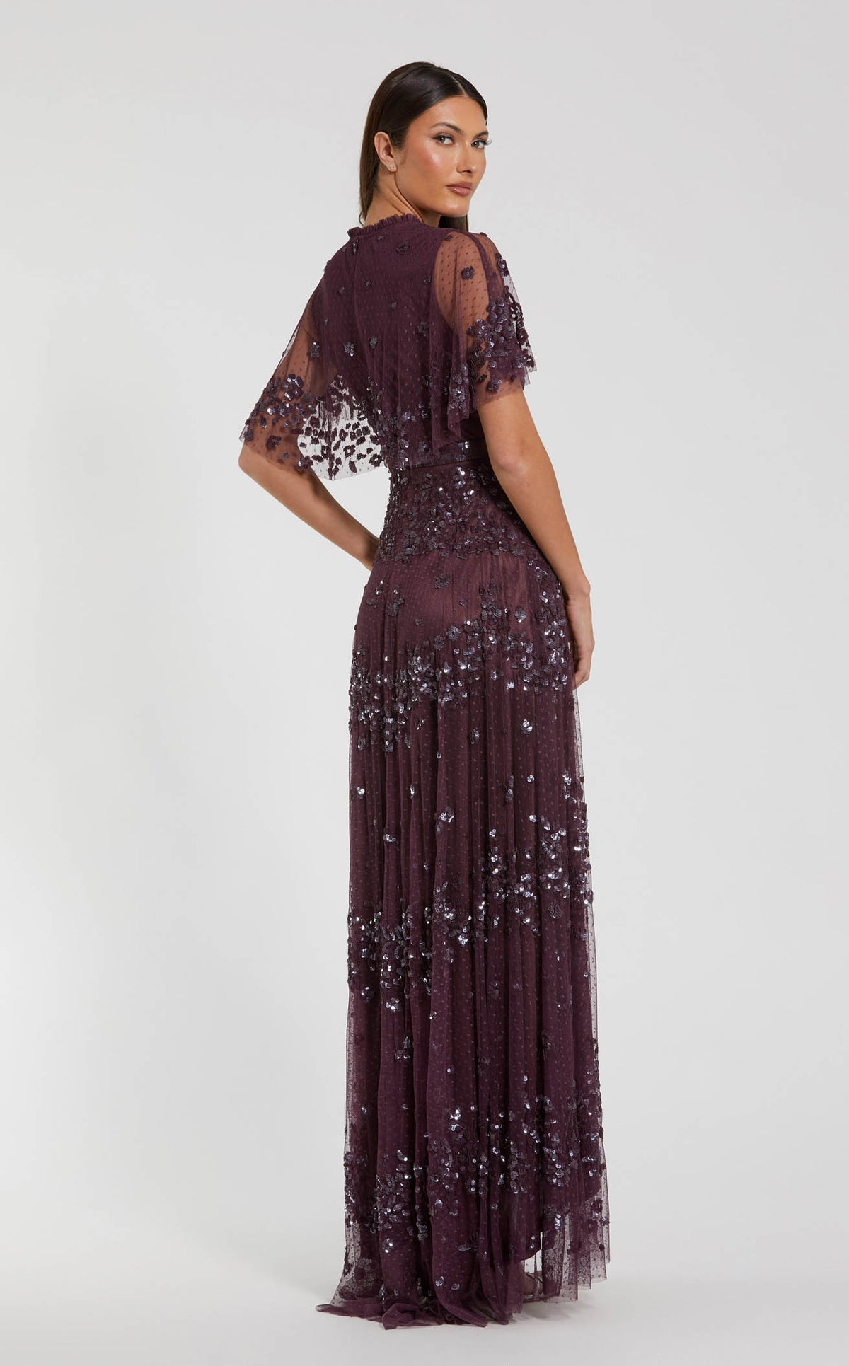 Mac Duggal Women's Sequined High Neck Flutter Sleeve A Line Gown - Pink - Size 6 - Blush Mac Duggal Women's Sequined High Neck Flutter Sleeve A Line Gown - Pink - Size 6 - Blush