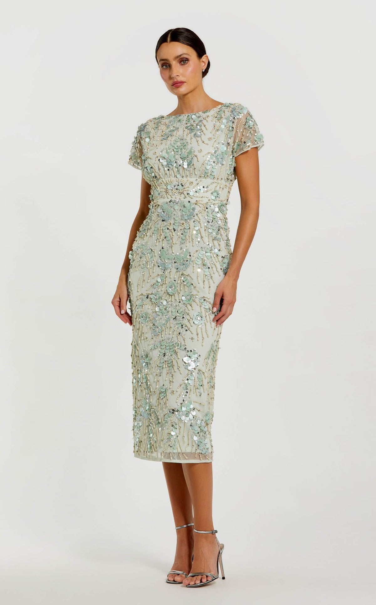 Mac Duggal Women's Embellished Mesh Cap Sleeve Midi Dress - Green - Size 6 - Sage
