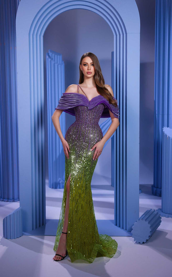 Modessa Couture M24633 Purple/Kiwi