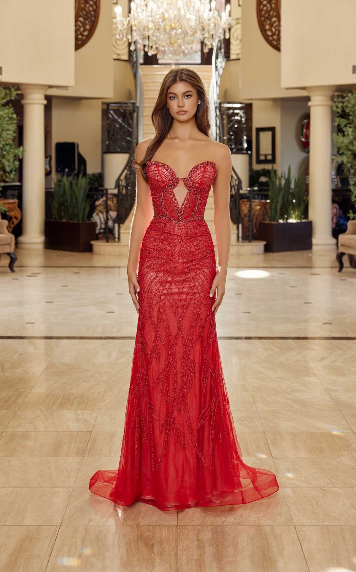 nox anabel red dress Nox Anabel C1600 Women's Formal Evening & Wedding Guest Dress - Red/Nude