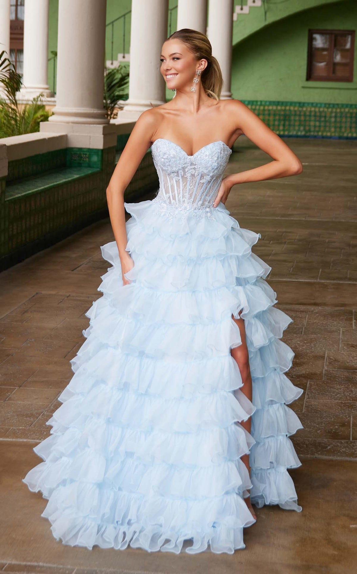 nox anabel strapless sequin lace prom dress d1263 light blue R1688 Luncheon