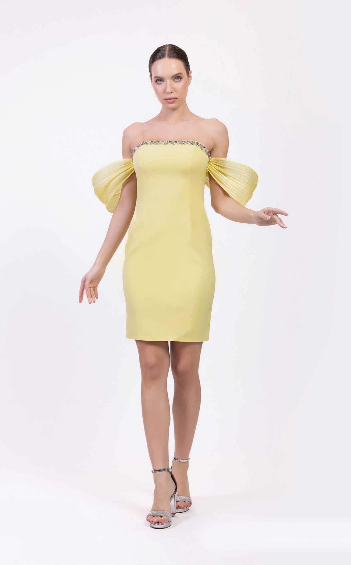 yellow bodycon off the shoulder dress Odrella 7871 Prom Dress - Yellow
