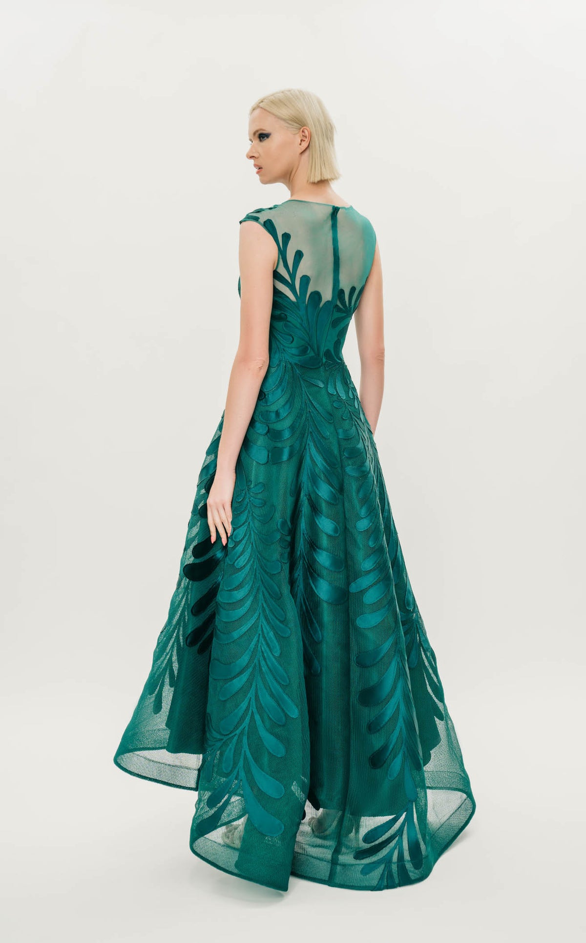 park 108 - m343 floral embroidered high low a-line dress Lady Black Tie - Lyra Gown - Rose Gold - Fitted Floral Glitter Print Corset Gown main image 1