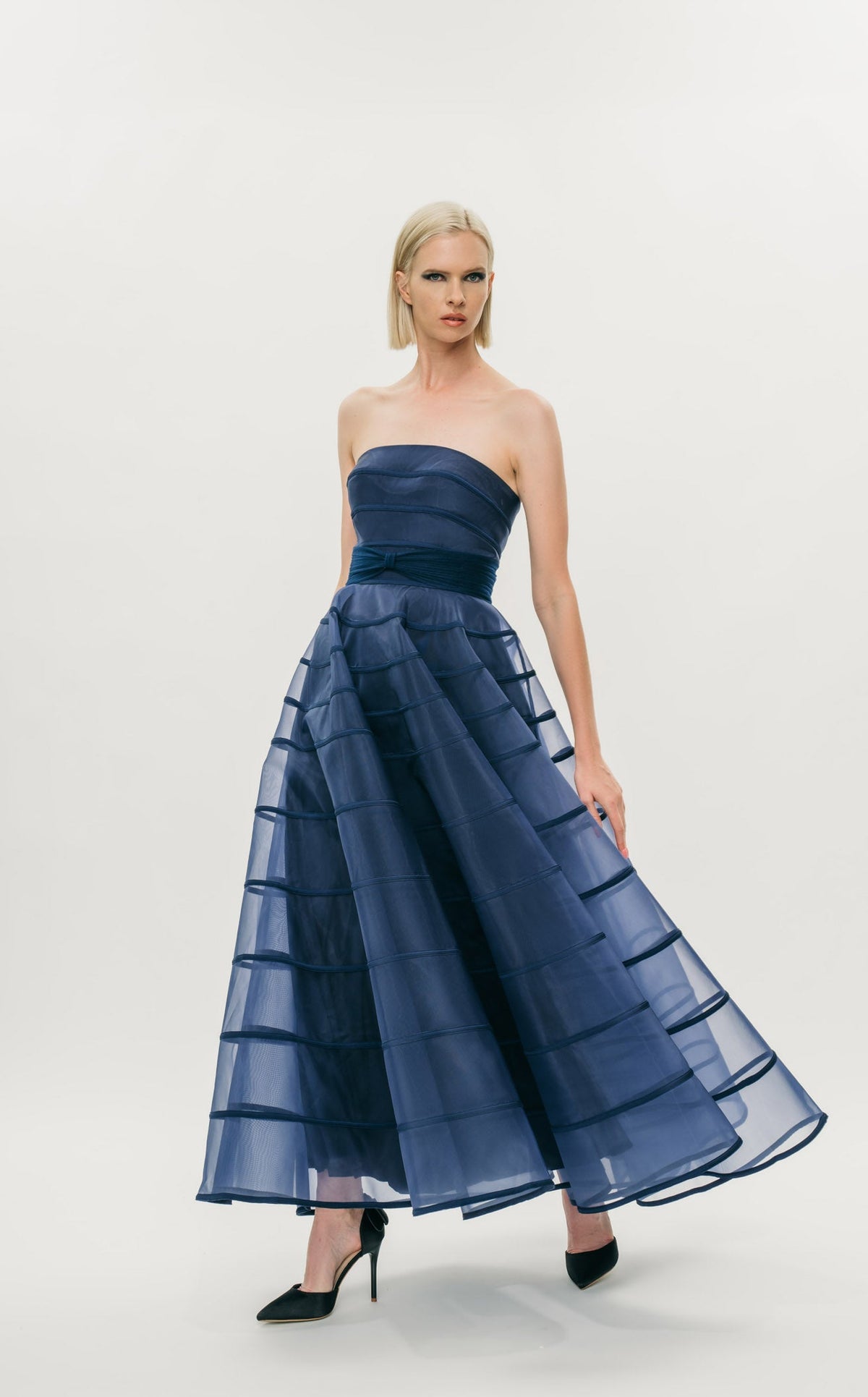 blue dress park 108 M561 100% Cotton Pockets! Color:Heather Blue ProductID: 109973 Valery White Striped Bowknot