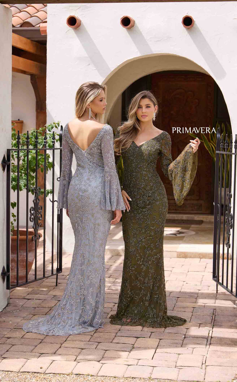 primavera green dress Primavera Couture Beaded Floral Open Back Long Dress 3073 Ivory Gold / 14