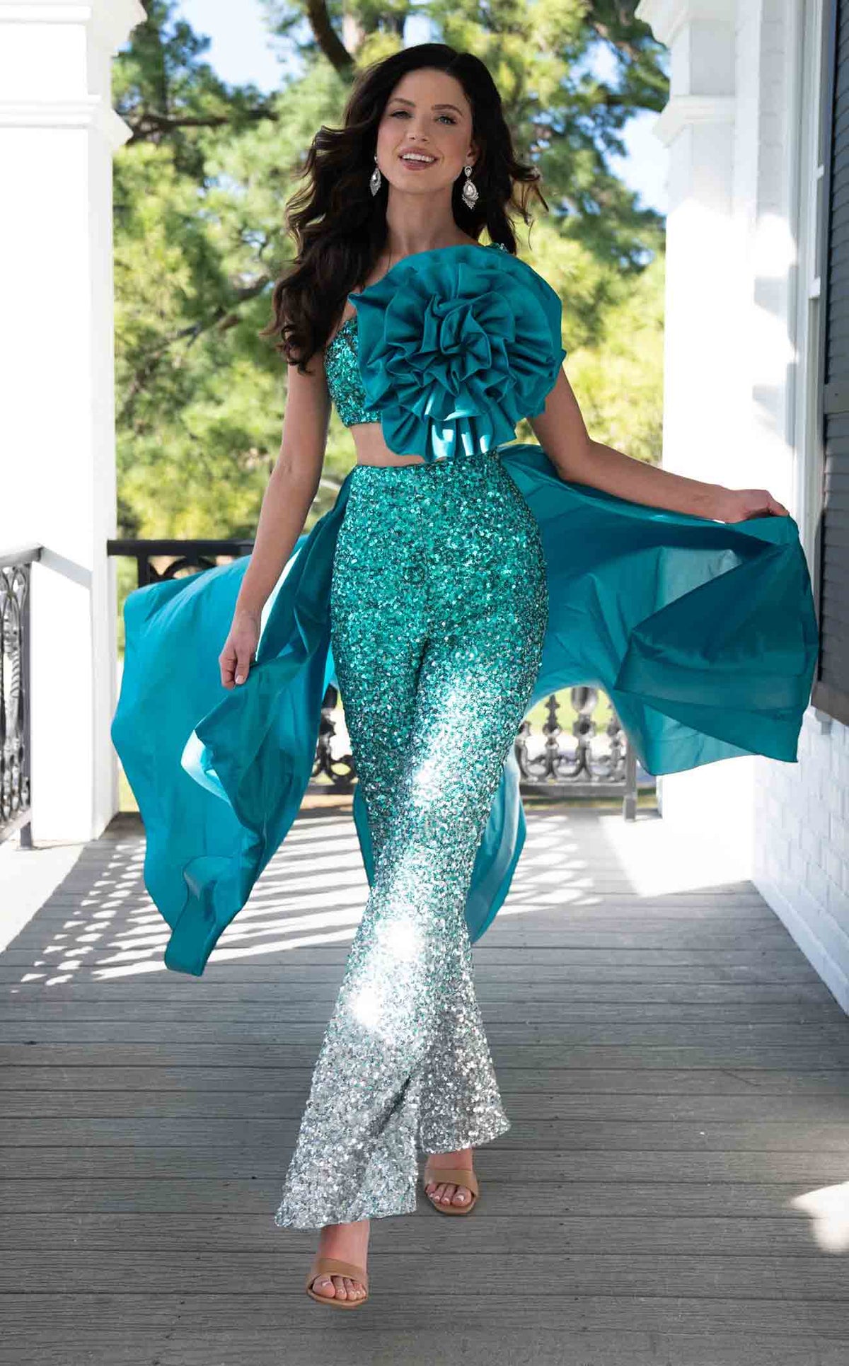 green emerald velvet dress Kiyonna Plus Size Alluring Sequins Lace Formal Jumpsuit main image 1