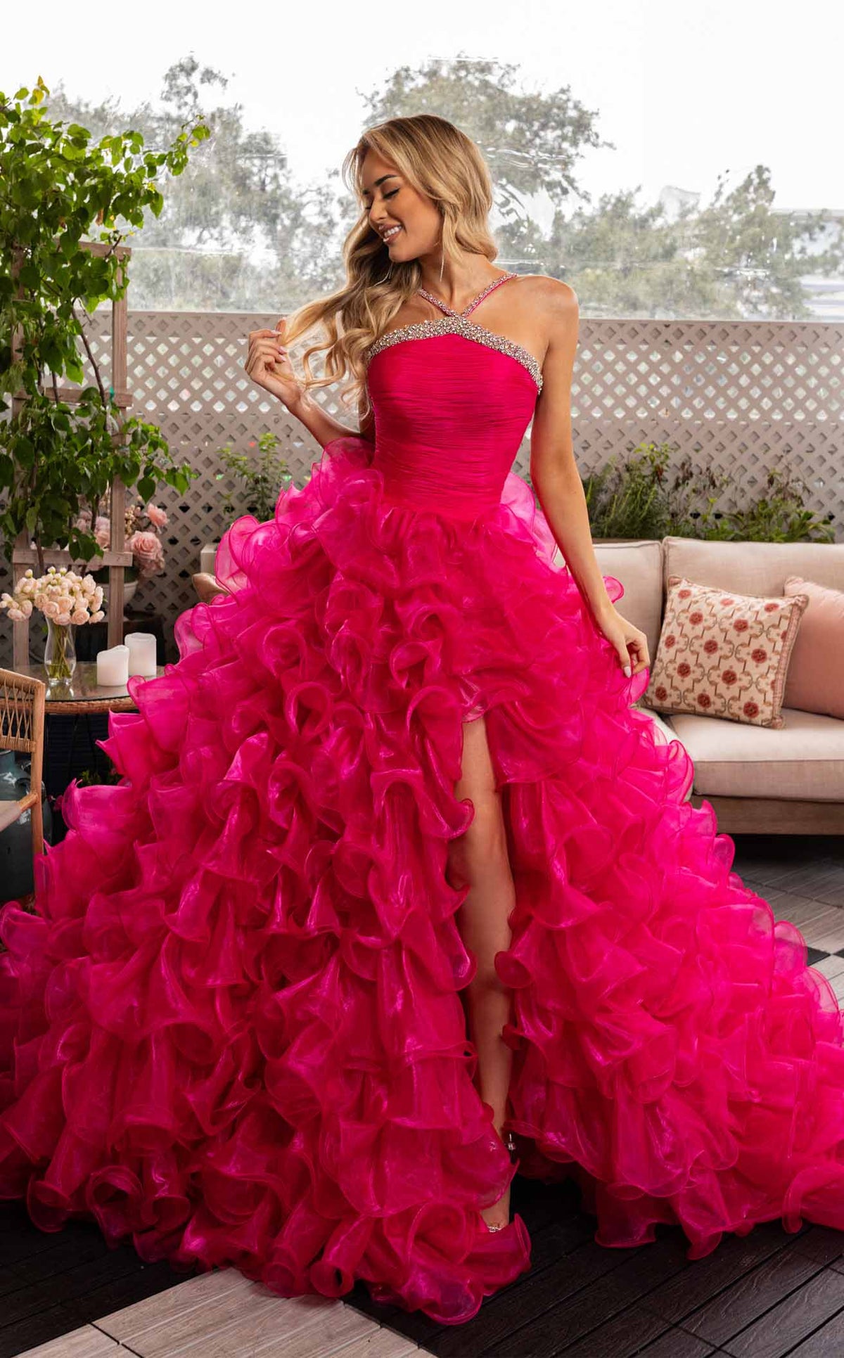 fuchsia flowy dress Isabelle Fuchsia Pink Float Sleeve Maxi Dress – Scarlett & Jo main image 0