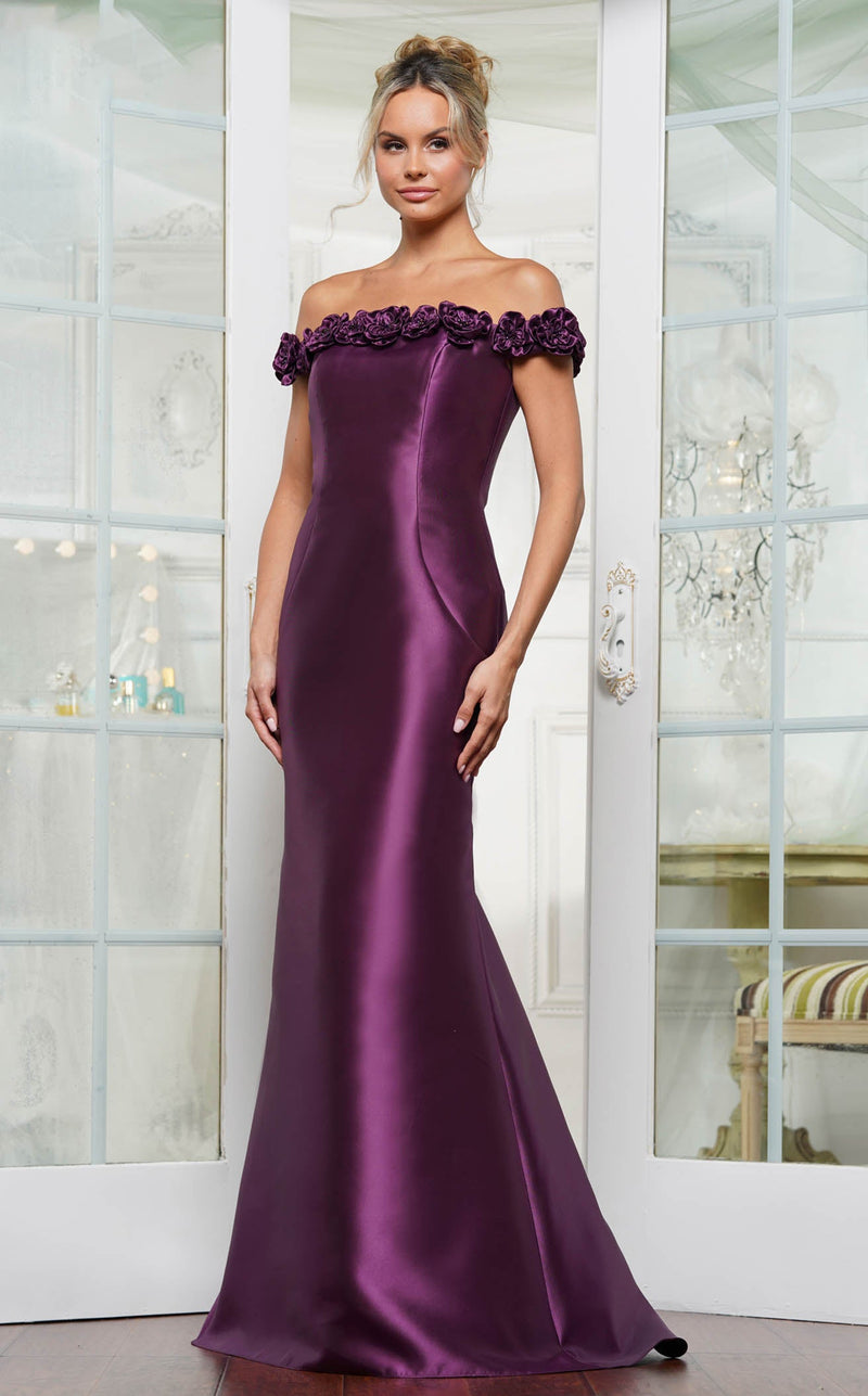 Off-Shoulder Long Mermaid Formal Dress with Rosettes Taupe / 4 Off-Shoulder Long Mermaid Formal Dress with Rosettes Taupe / 4