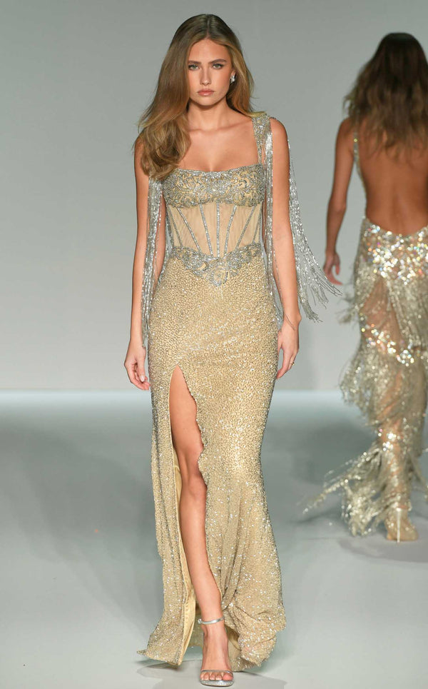 Sherri Hill 56224 Nude/Silver