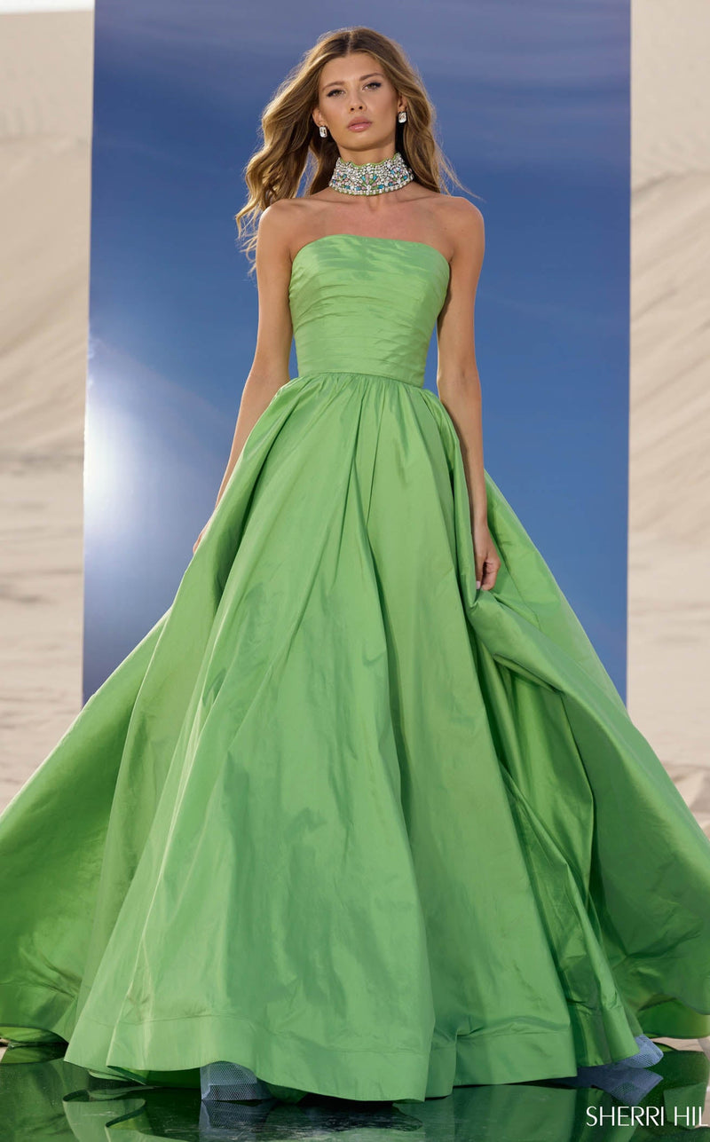 chartreuse evening dress Sherri Hill 56748 Women's Formal Evening & Wedding Guest Dress - Peacock/Blue/Green