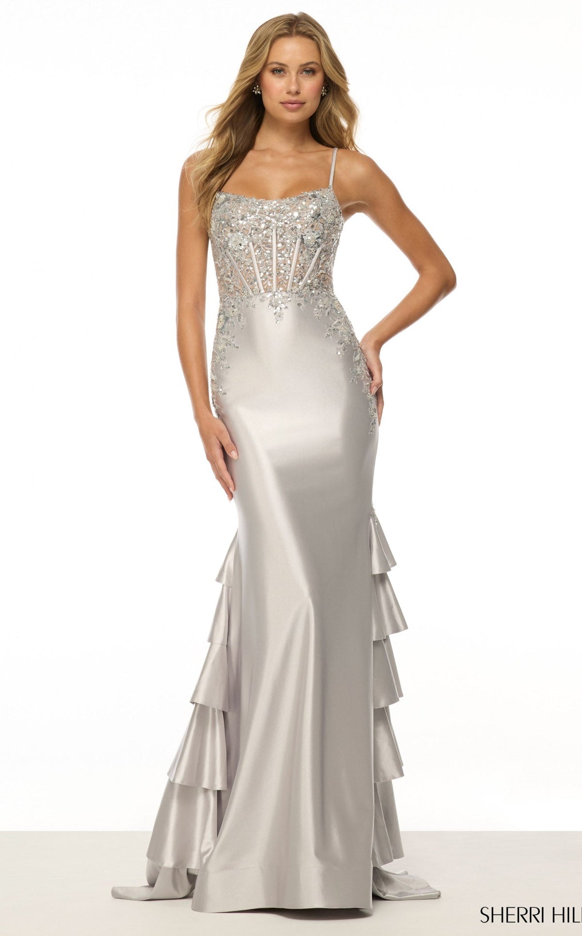 sherri hill silver prom dress Shop Sherri Hill 56397 Sweetheart Neckline Fitted Beaded Fabric Long Dress Evening Gown Prom Dress Sherri Hill 2024 Nude/Silver / 00
