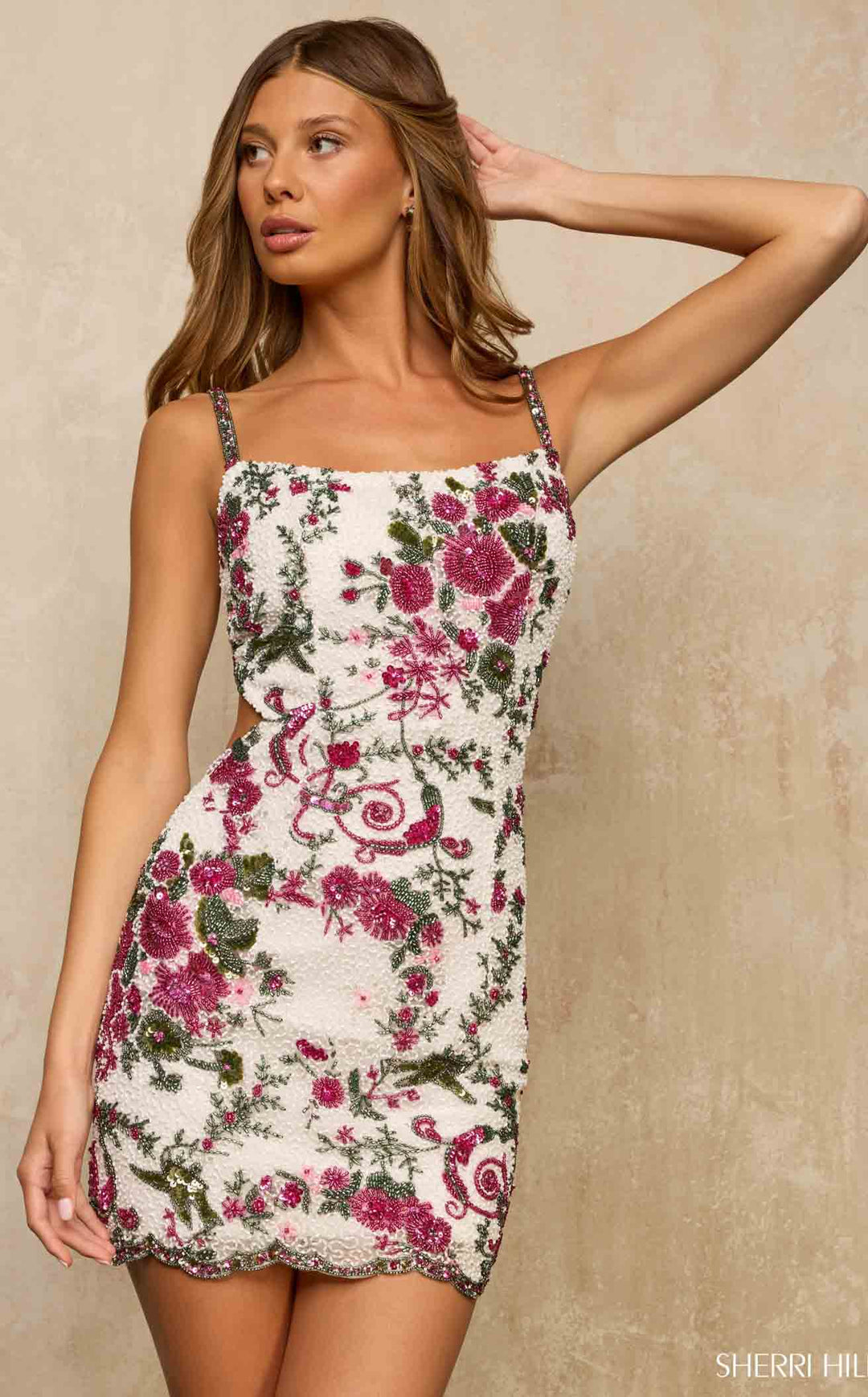 Sherri Hill 57255 Ivory-Fuchsia-Print