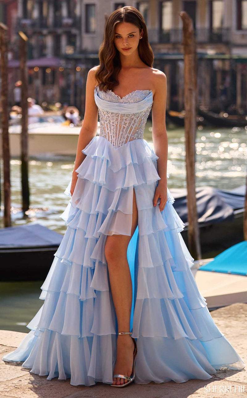 sherri hill white and blue dress 55500 Alexandra's Boutique Ivory Nude Sherri Hill 57542CL Women's Formal