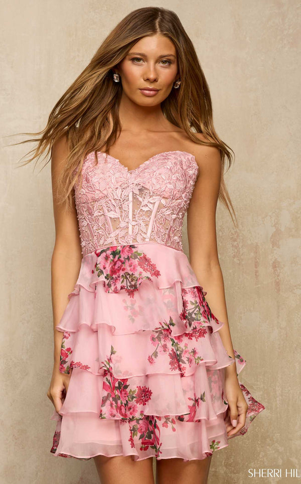 Sherri Hill 57570 Pink Print