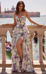 Sherri Hill 57613 Ivory/Purple Green Print