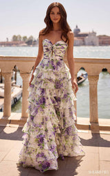 Sherri Hill 57613 Ivory/Purple Green Print