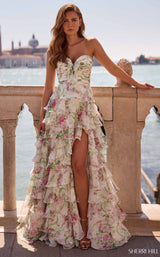 Sherri Hill 57614 Ivory/Green Pink Print