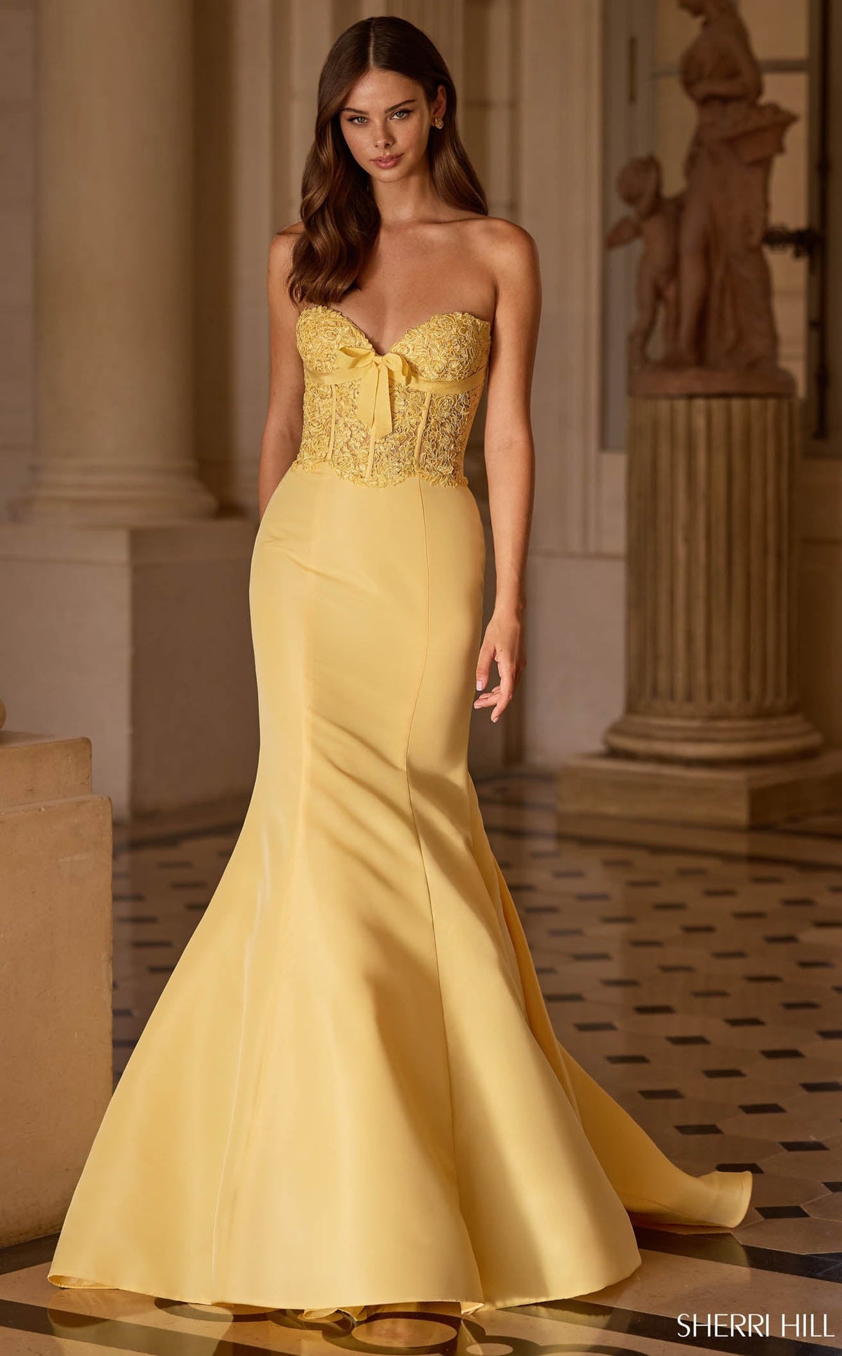Sherri Hill 57621 Women's Formal Evening & Wedding Guest Dress - Yellow Sherri Hill 57621 Women's Formal Evening & Wedding Guest Dress - Yellow