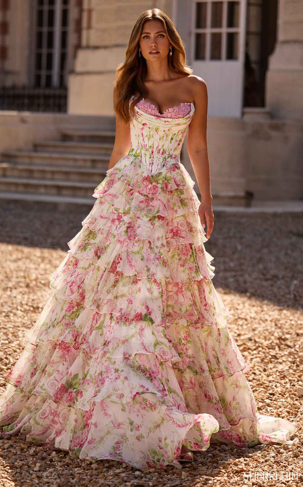 Sherri Hill 57693 Ivory/Pink/Green Print
