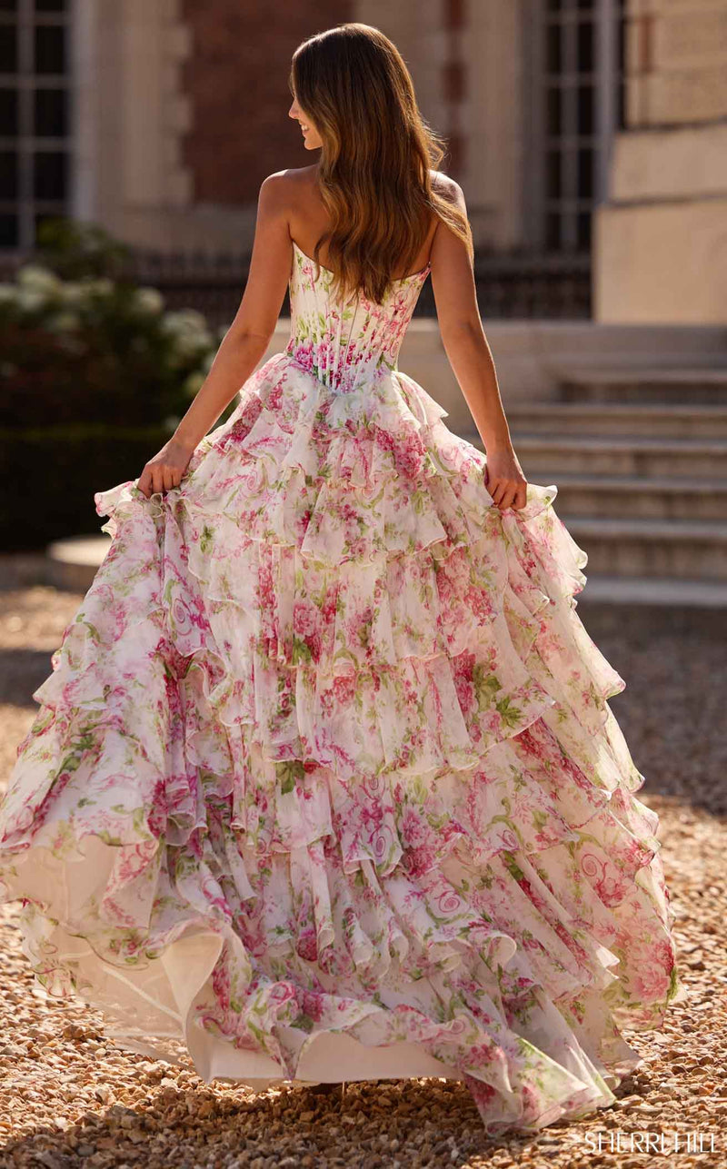 Sherri Hill 57693 Ivory/Pink/Green Print