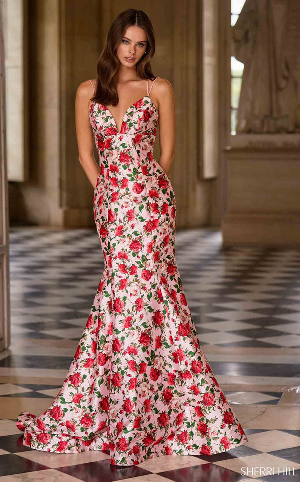 Sherri Hill 57720 Pink Print