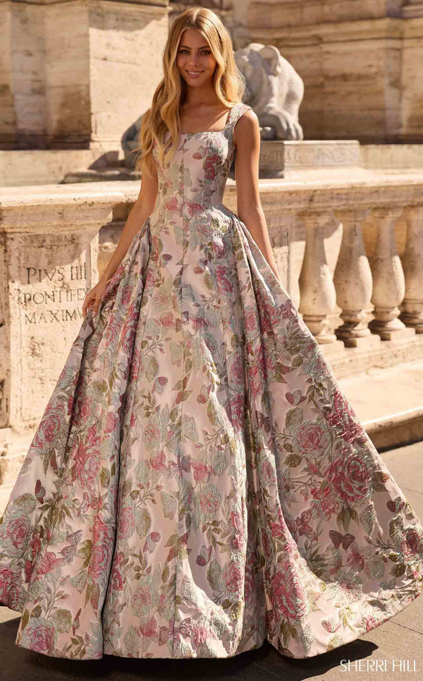 Sherri Hill 57812 Ivory Pink Print