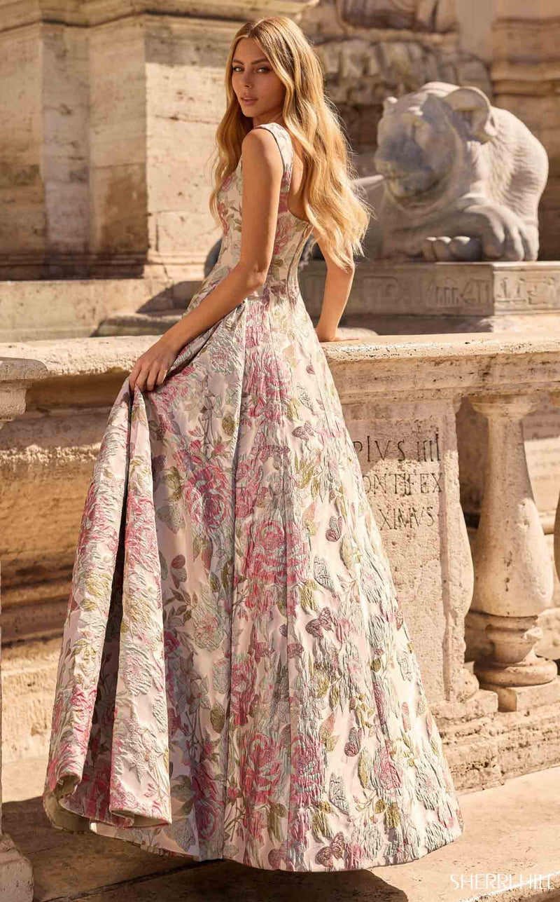 Sherri Hill 57812 Ivory Pink Print