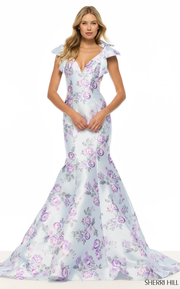 Sherri Hill 57854 Light Blue/Lilac Print