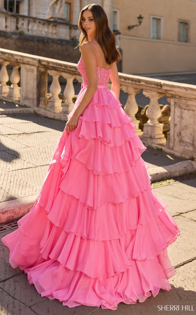 sherri hill bright pink dress Sherri Hill Crossover Pageant Bright Pink Organza Ballgown 67013