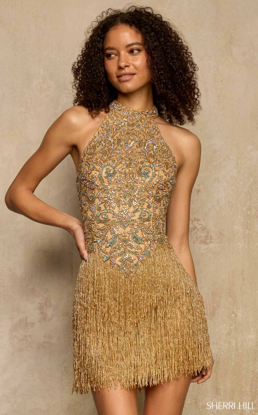 Sherri Hill 67249 Nude/Gold/Aqua/Ab
