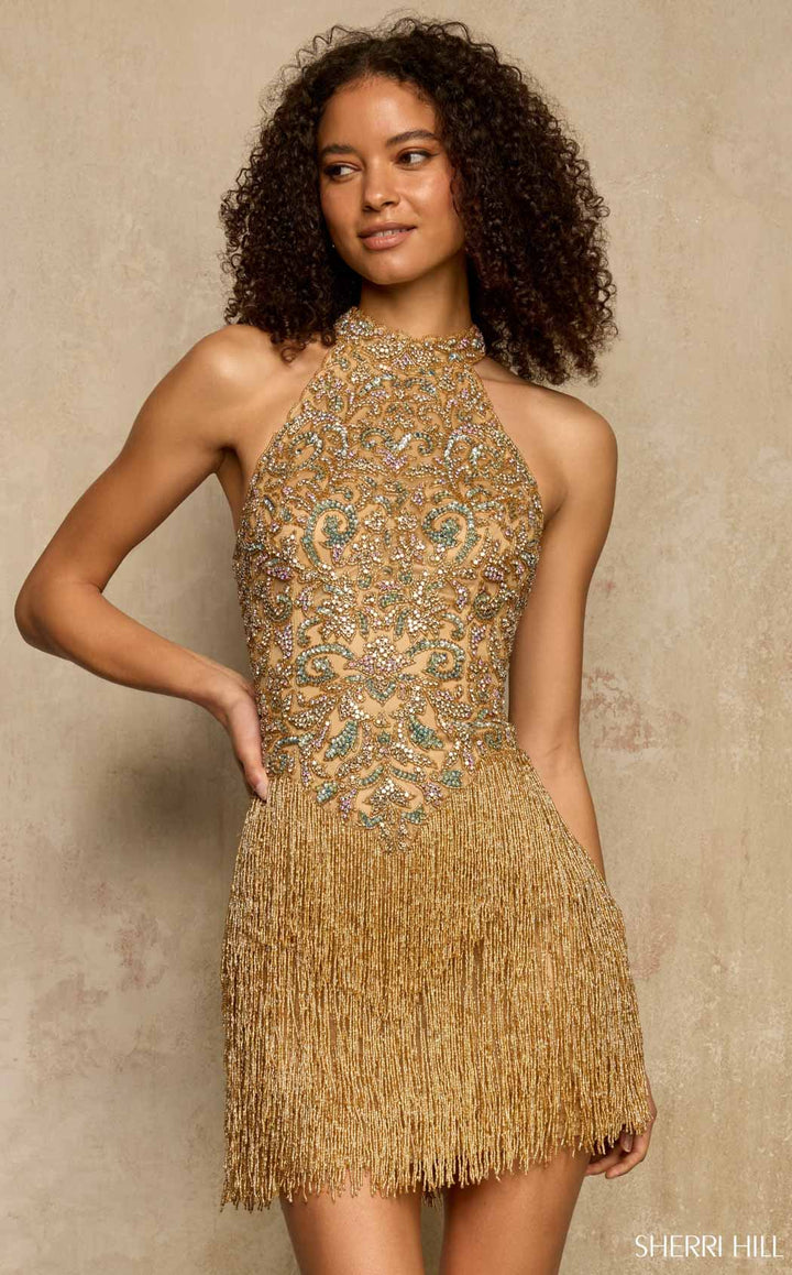 Sherri Hill 67249 Nude/Gold/Aqua/Ab