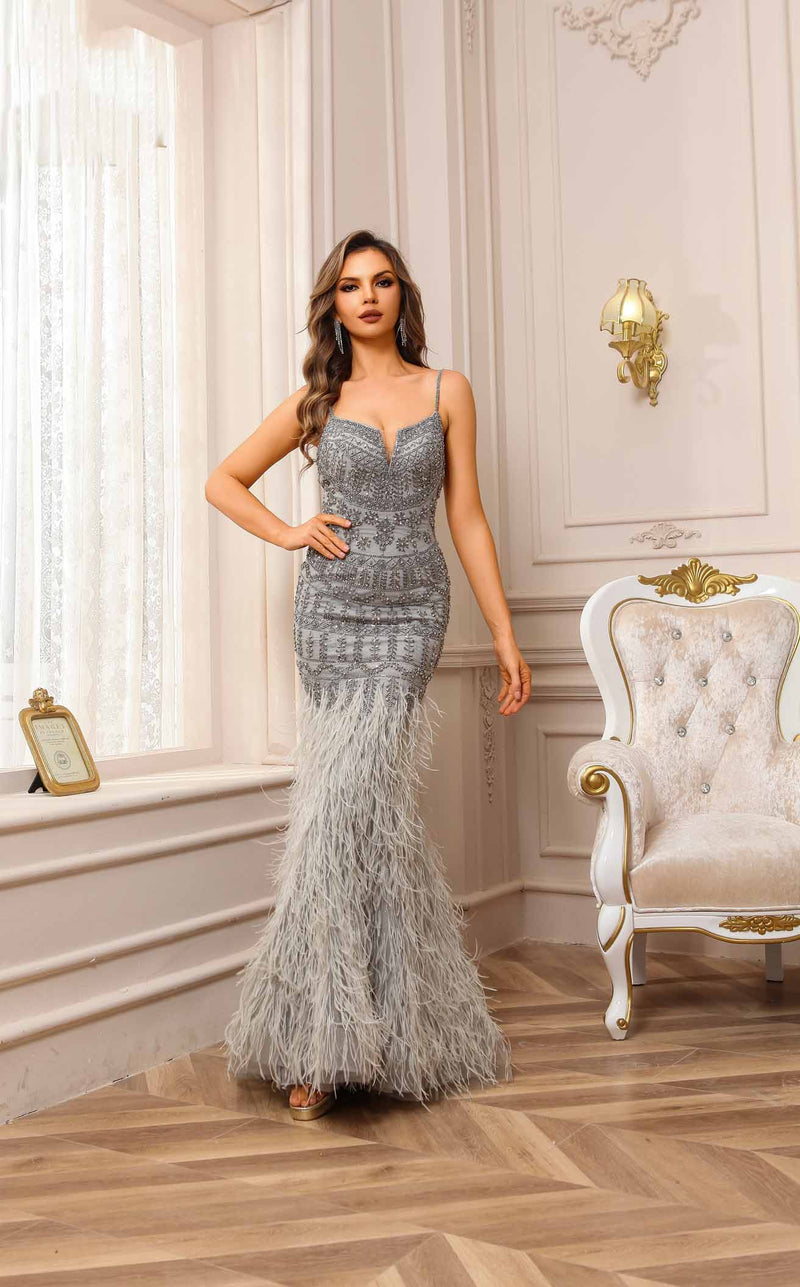 terani silver dress Terani Couture 261E6227 - Long Shimmer Mermaid Dress