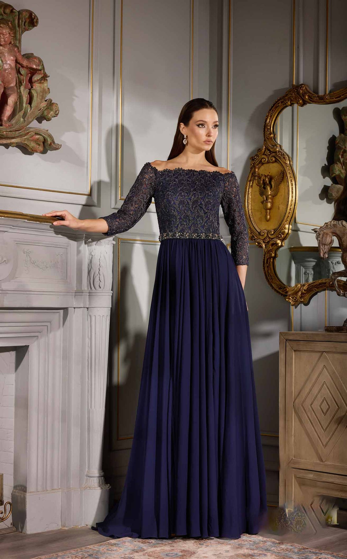 terani long sleeve dress Terani 252M5332 Prom Dress - Navy