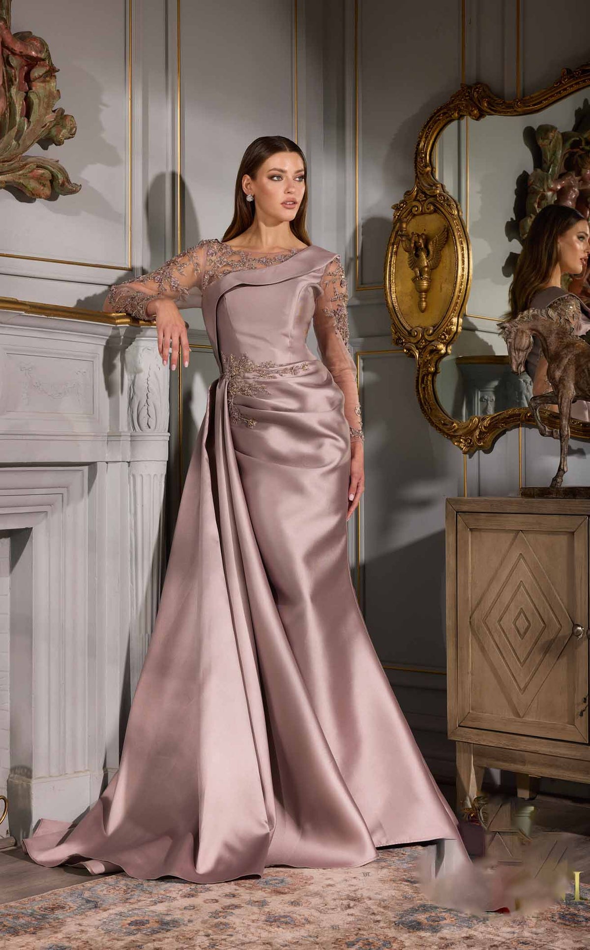 green emerald velvet dress Juliet JTM14F Long A-Line Flutter Mid-Length Sleeve Evening Gown