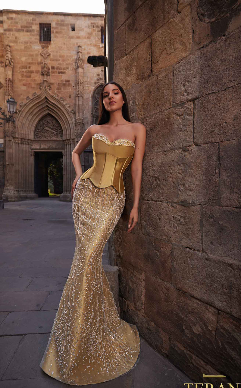 Terani 261e6238 Women's Formal Evening & Wedding Guest Dress - Champagne