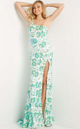 Jovani 08256 Ivory-Emerald